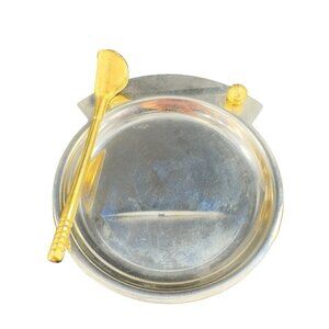 Vintage 1980s Silver Tone Metal Ashtray Tidbit Tray With Golf Vintage Decor